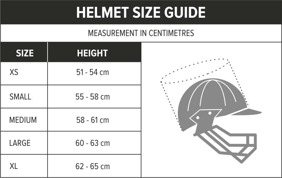 cricket helmet size chart 